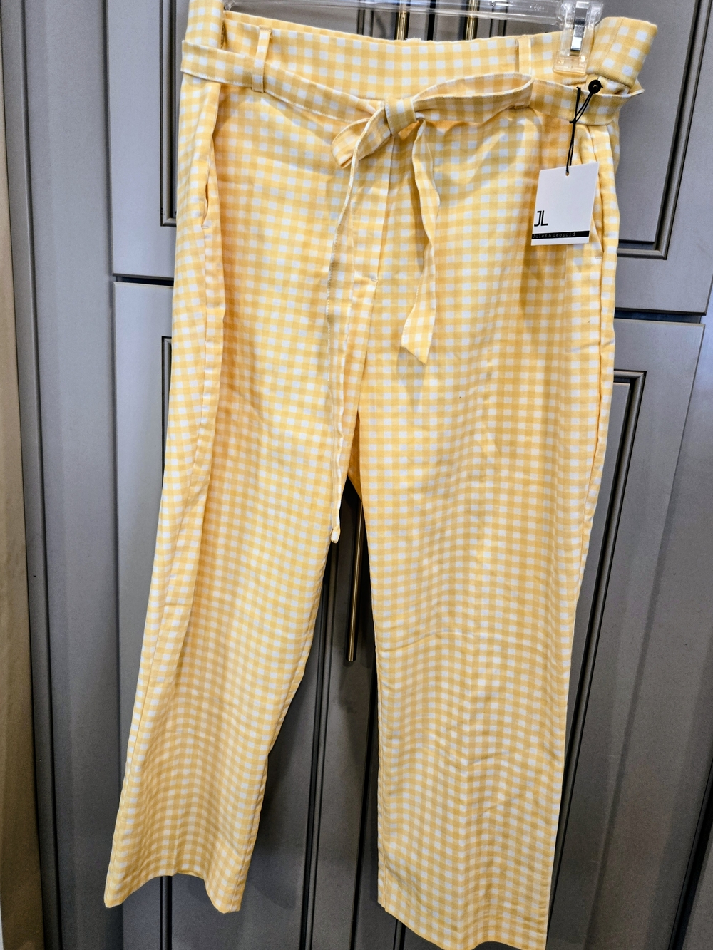 Jules & Leopold Yellow Gingham Cropped Paperbag Waist Pants